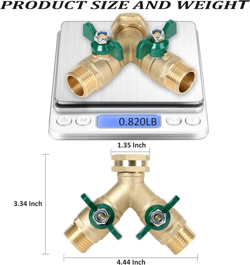 STYDDI Garden Hose Splitter Full Flow, Brass Heavy Duty Hose Splitter 2-Way High Flow, All Metal Hose Y Splitter with Shutoff, Outdoor Faucet Splitter Hose Connector, Water Hose Y Valve Tap Adapter - Image 4